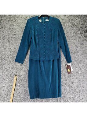 Karin Stevens Suit Women’s Size 6 Teal Blue Vintage  Jacket Skirt Set *NWT*